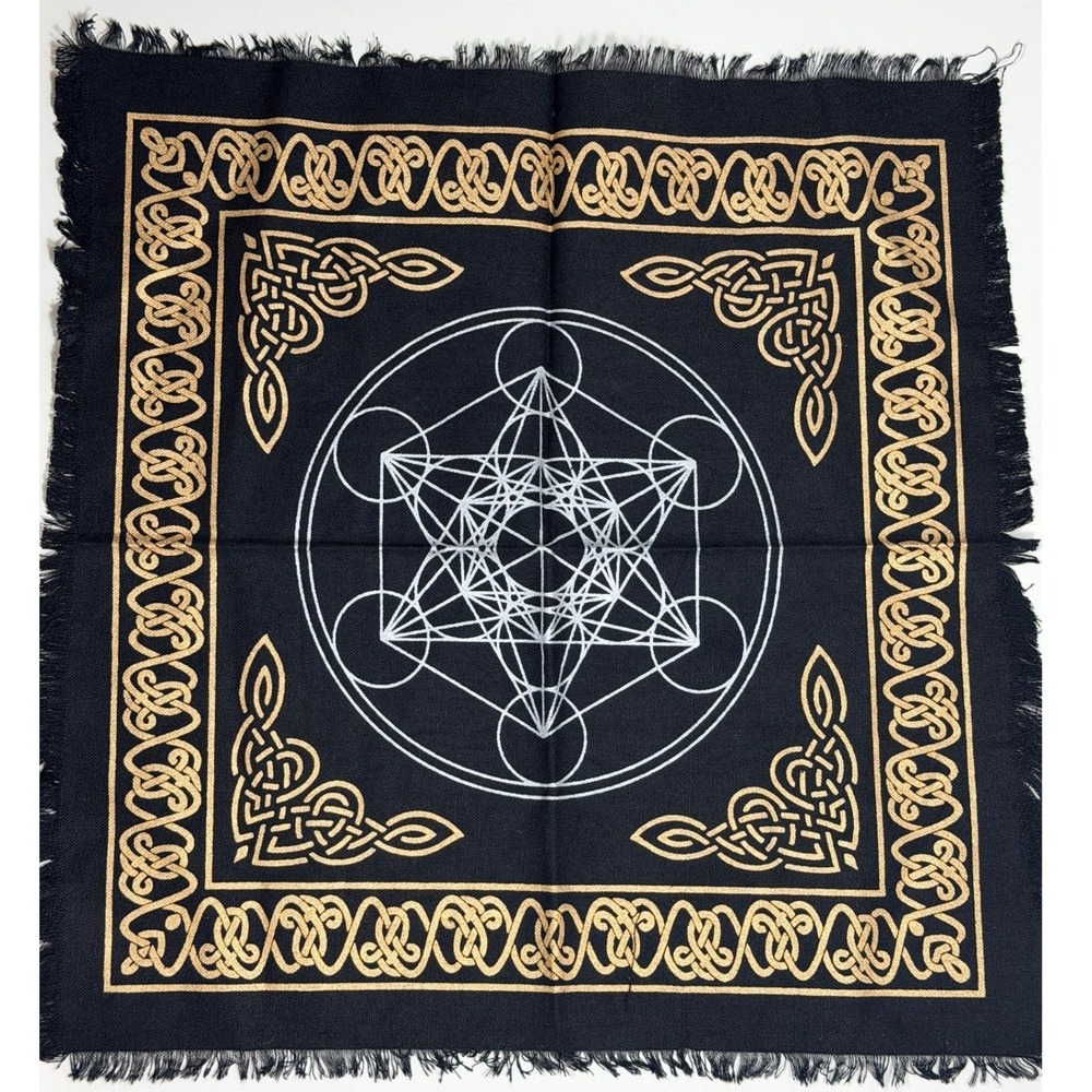 Metatrons Cotton Cube Altar Cloth Black Gold Celtic Knot Sacred square Tarot Mat